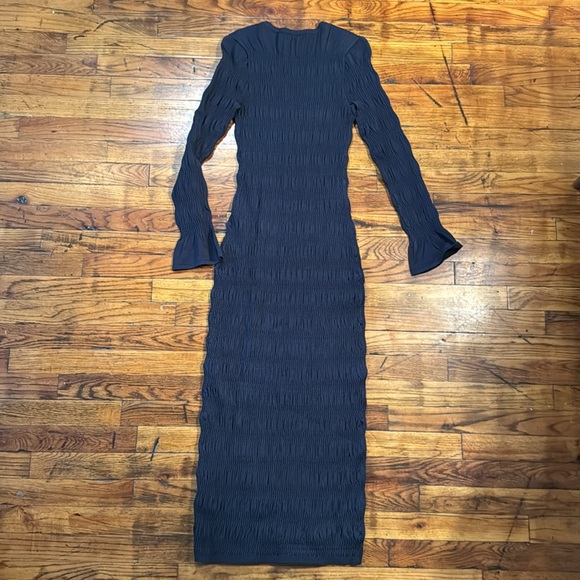 TOVE Women's Giselle Midi‎ Dress Navy Blue Rib Knit Crew Neck Ruching Shi… - Picture 15 of 16